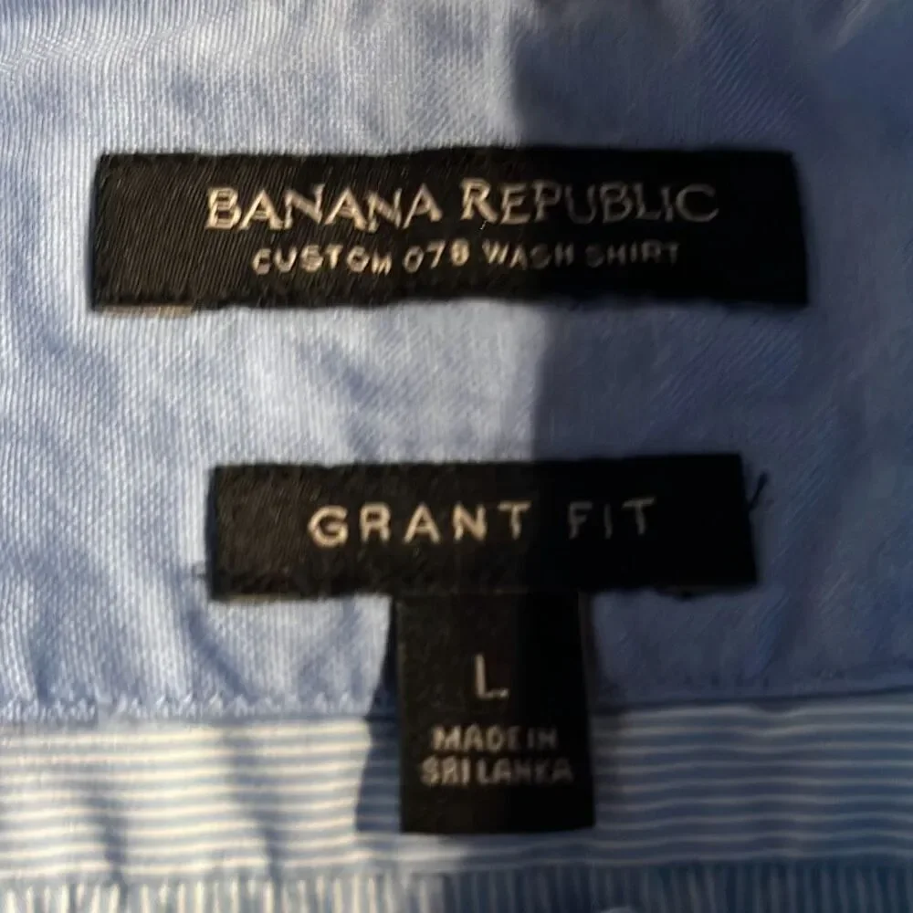 Banana Republic Striped Light Blue Grant Fit Button Down Mens Large